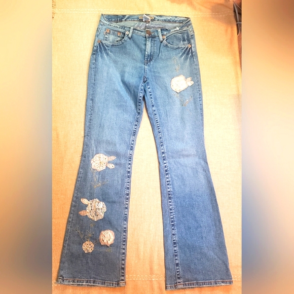 Z. Cavaricci Denim - Z. Cavaricci Floral Embroidered Applique Lace Rhinestone Bootcut Jeans size 10